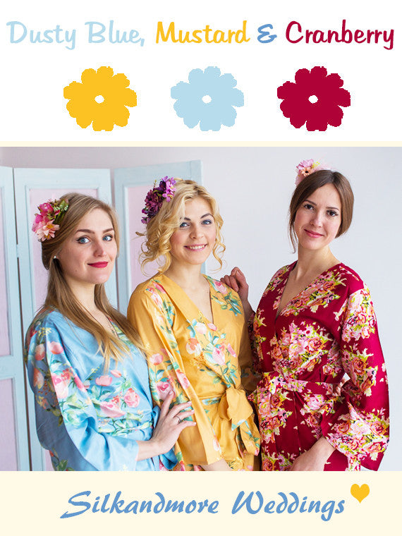 Dusty Blue, Mustard and Cranberry Wedding Color Robes- Premium Rayon C ...