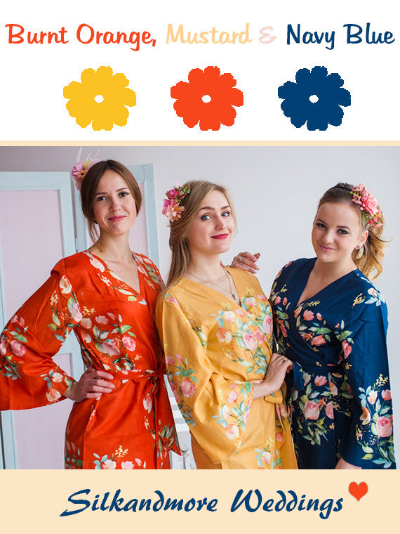 Burnt Orange, Mustard and Navy Blue Wedding Color Robes- Premium Rayon robesbysilkandmore Burnt Orange, Mustard and Navy Blue Wedding Color Robes- Premium Rayon robesbysilkandmore
