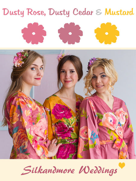 Dusty Rose, Dusty Cedar and Mustard Wedding Color Robes- Premium Rayon –  robesbysilkandmore