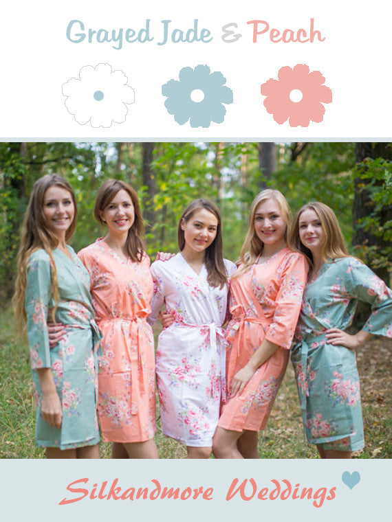 Grayed Jade and Peach Wedding Color Robes robesbysilkandmore Grayed Jade and Peach Wedding Color Robes robesbysilkandmore