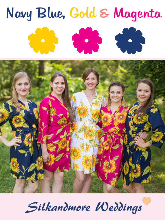 Navy Blue, Magenta and Gold Wedding Color Robes robesbysilkandmore Navy Blue, Magenta and Gold Wedding Color Robes robesbysilkandmore
