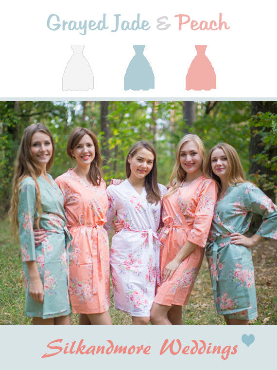 Grayed Jade and Peach Wedding Color Robes