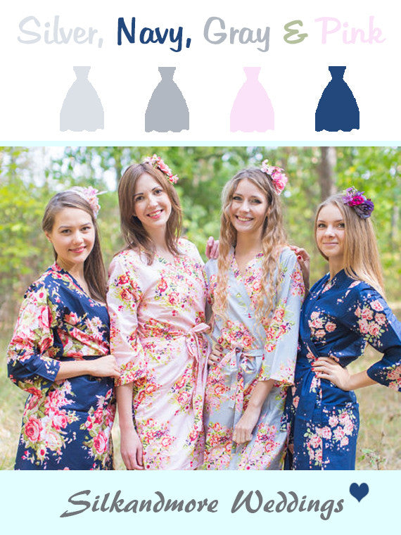 Gray, Navy Blue and Pink Wedding Color Robes