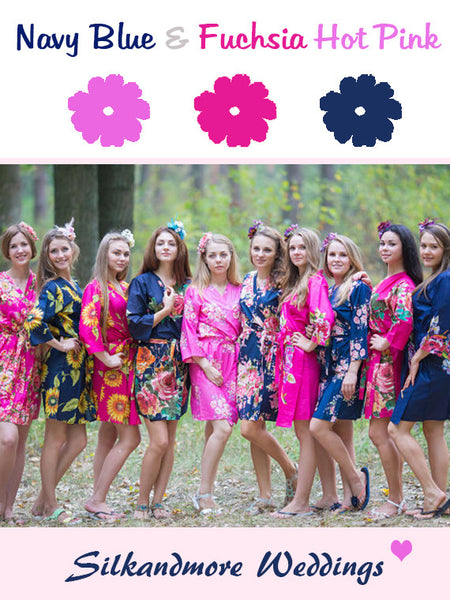 Navy Blue, Fuchsia Pink and Magenta Wedding Color Robes robesbysilkandmore Navy Blue, Fuchsia Pink and Magenta Wedding Color Robes robesbysilkandmore