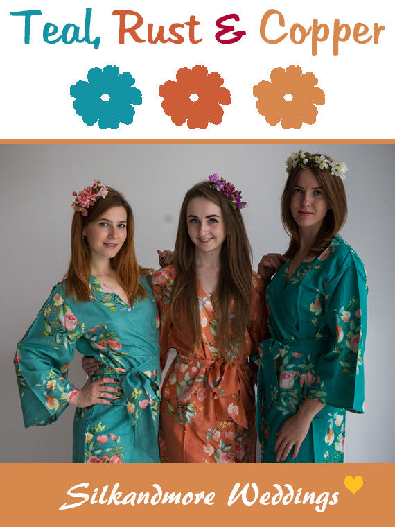 Teal, Rust and Copper Wedding Color Robes - Premium Rayon Collection robesbysilkandmore Teal, Rust and Copper Wedding Color Robes - Premium Rayon Collection robesbysilkandmore