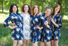 Navy Blue Pink Peonies Robes for bridesmaids