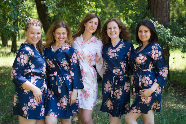 next ecru bridesmaid dress Navy blue bridesmaids wedding robes in floral pattern – robesbysilkandmore