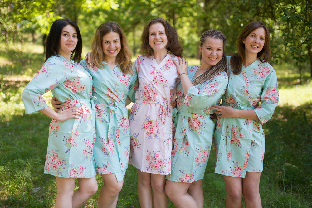 Seafoam Faded Floral Robes for bridesmaids
