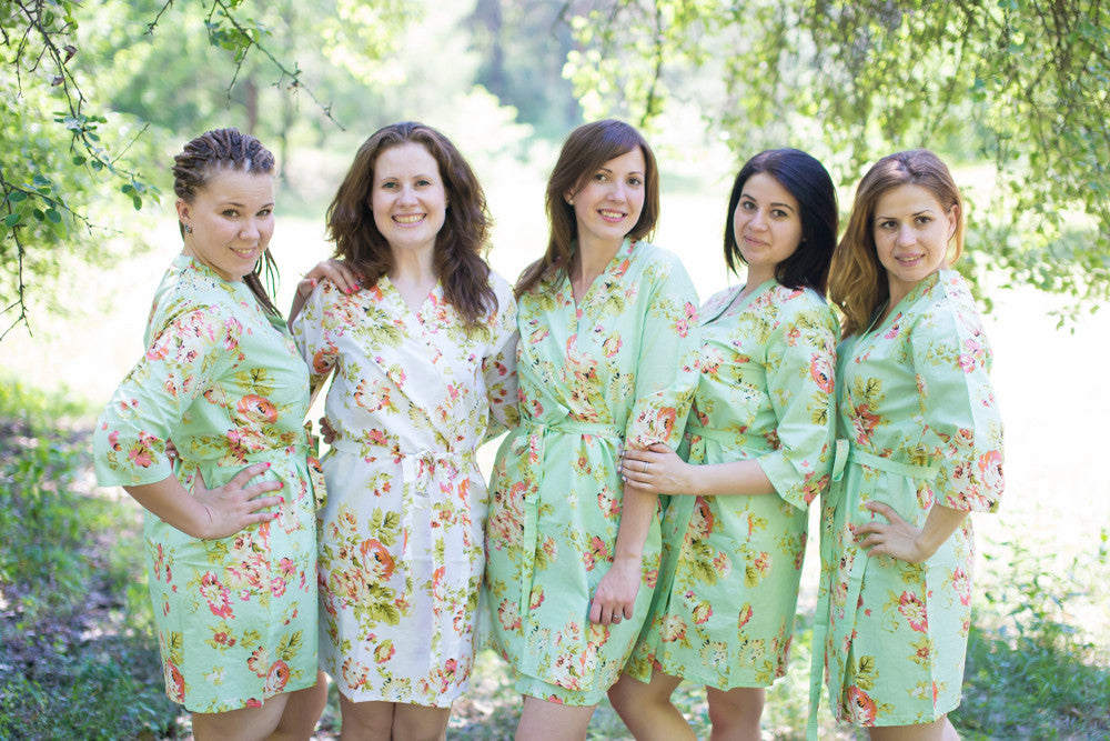 Mint Flower Rain Robes for bridesmaids