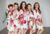 White Large Fuchsia Floral Blossoms Robes for bridesmaids | Getting Ready Bridal Robes