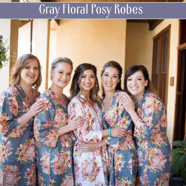 Set of 5 Bridesmaids Robes- Floral Posy in Eggplant
