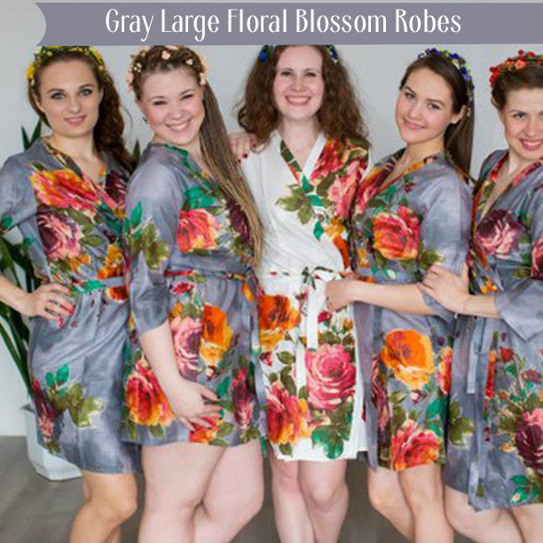 Gray Large Floral Blossom Robes
