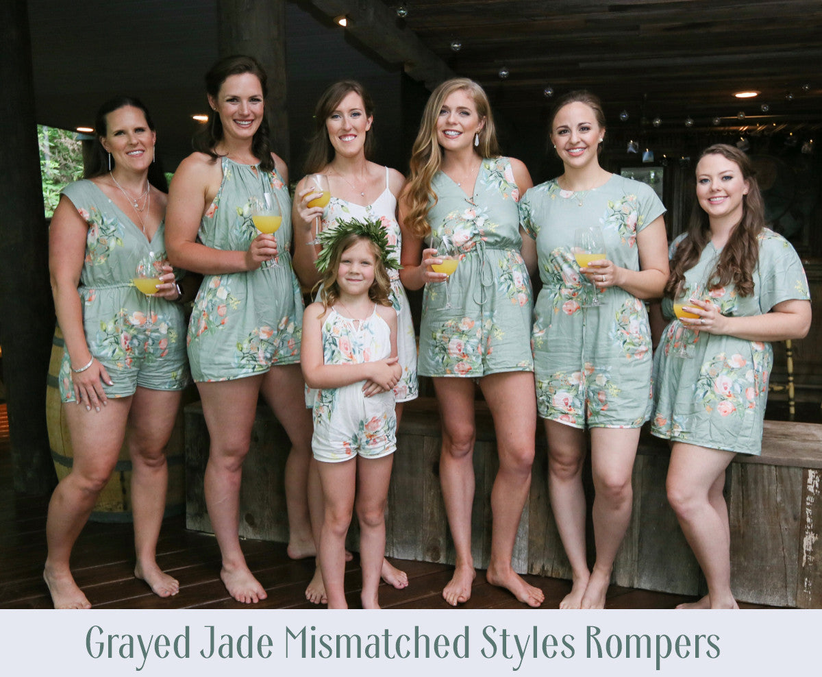 Mismatched Styles Rompers - Dusty Blue and Blueberry Blue Dreamy Angel Song Bridesmaids Rompers Set