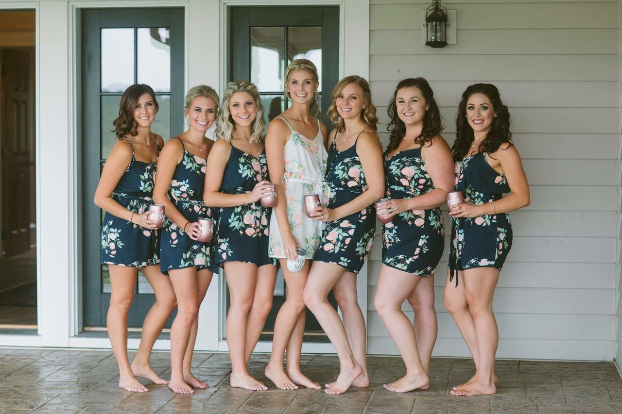 Navy Blue Belted Slip Style Dreamy Angel Song Bridesmaids Rompers  Set
