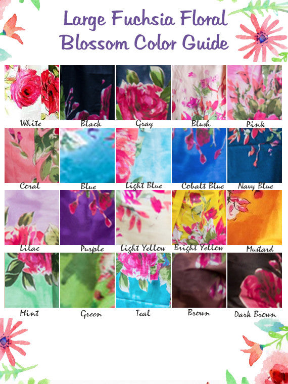 Fuchsia Large Floral Blossom fabric Pattern Color Guide