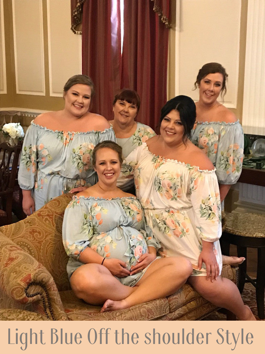 Blush and Dusty Blue Off the shoulder Style Dreamy Angel Song Bridesmaids Rompers Set