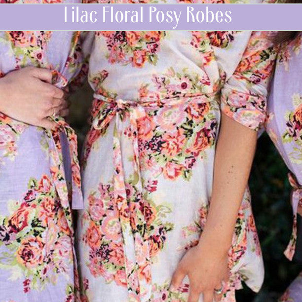 Set of 3 Bridesmaids Robes- Floral Posy in Eggplant