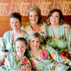 Large Floral Blossom Bridesmaids Robes in Mint