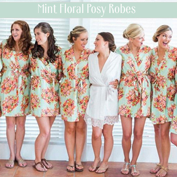Set of 6 Bridesmaids Robes- Floral Posy in Eggplant