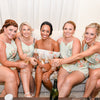 Dusty Rose Mismatched Styles Bridesmaids Rompers in Dreamy Angel Song Pattern