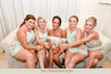 Soft Sage Mismatched Styles Bridesmaids Rompers in Dreamy Angel Song Pattern
