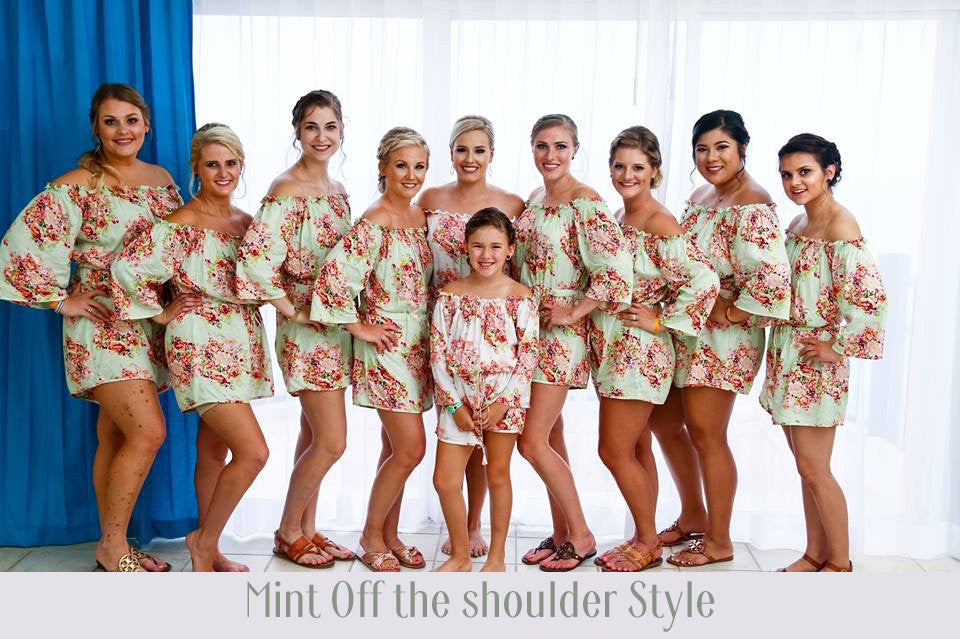 Eggplant Off the shoulder Style Bridesmaids Rompers in Floral Posy Pattern