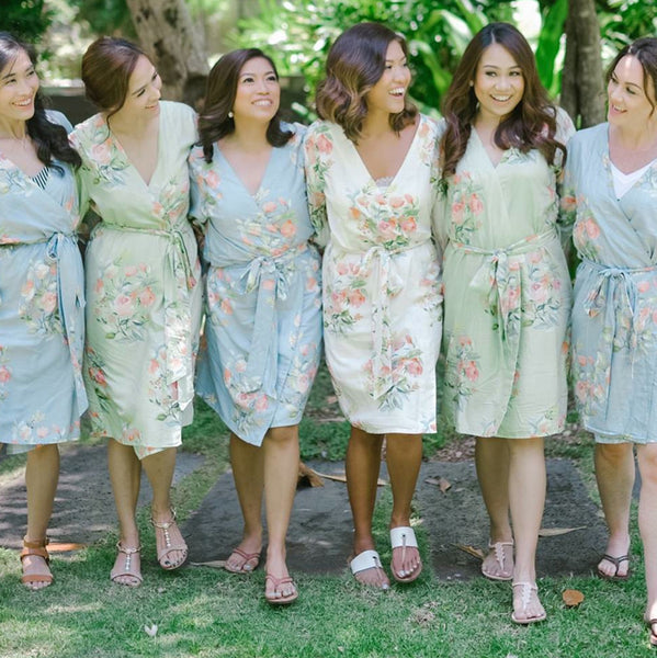 Mismatched Bridesmaids Robes Set- Dusty Blue and Sage Dreamy Angel Song  Robes – robesbysilkandmore