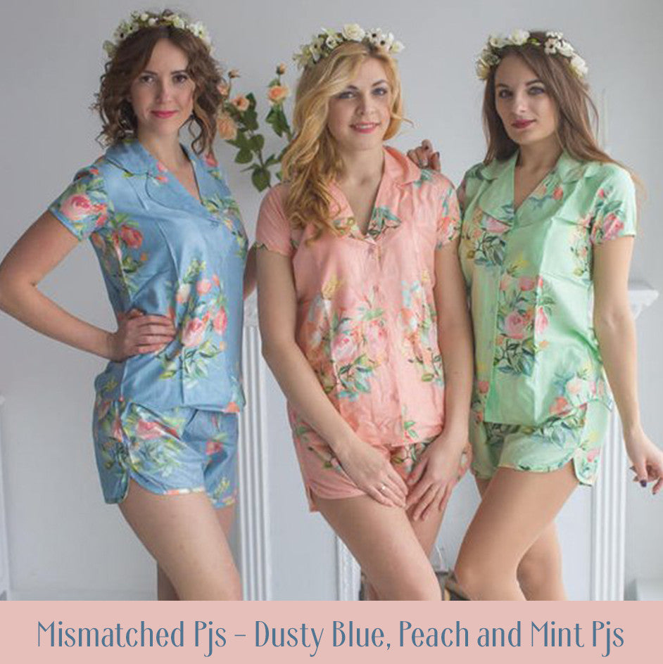 Dusty Blue Notched Collar Style PJs in Dreamy Angel Song Pattern