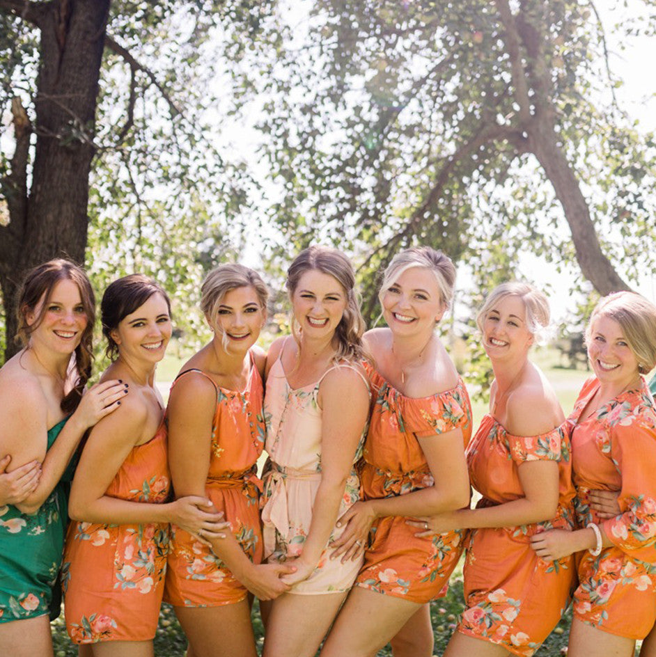Mismatched Styles Rompers - Copper, Teal and Blush Dreamy Angel Song Bridesmaids Rompers Set