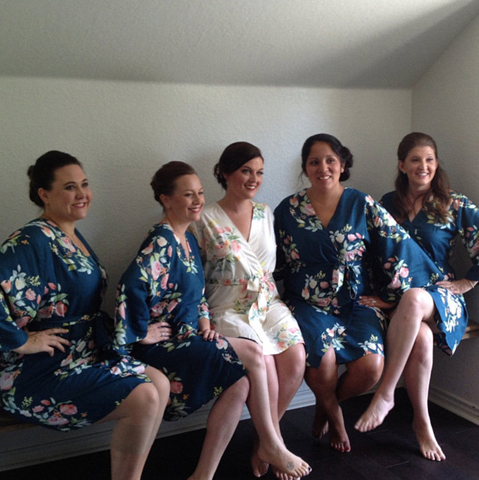 Navy Blue Dreamy Angel Song Bridesmaids Robes Set