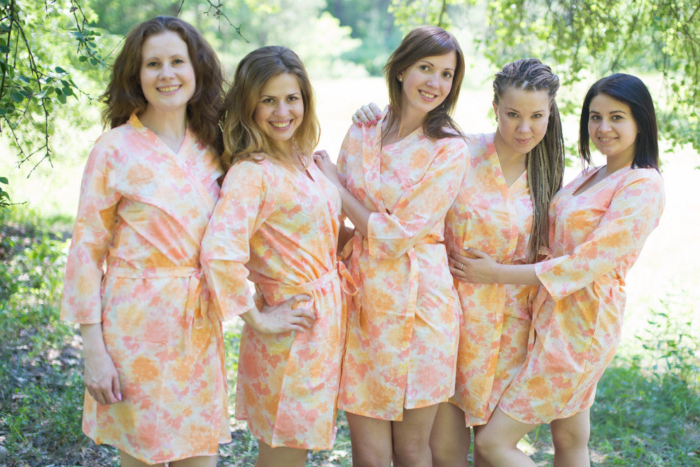 White Coral Ombre Watercolor Leafy Robes for bridesmaids