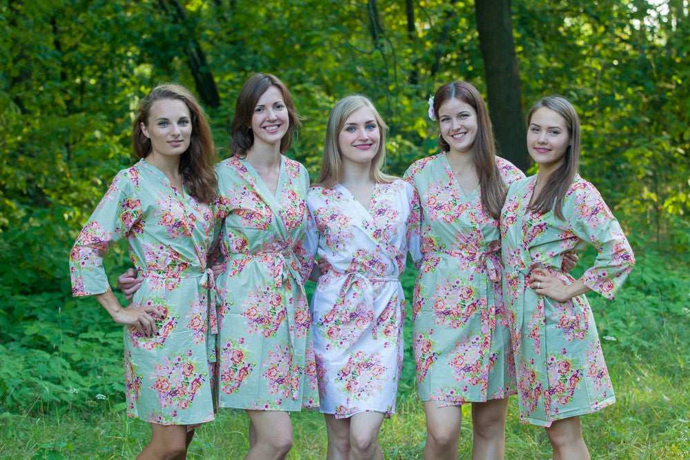 Grayed Jade Floral Posy Robes for bridesmaids | Getting Ready Bridal Robes