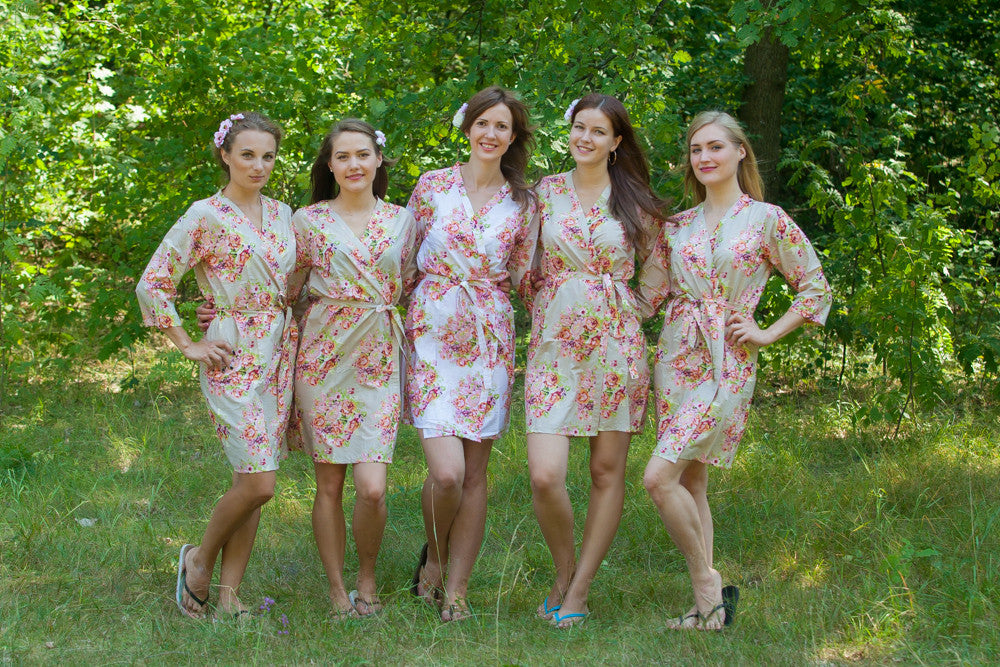 Champagne Beige Floral Posy Robes for bridesmaids | Getting Ready Bridal Robes