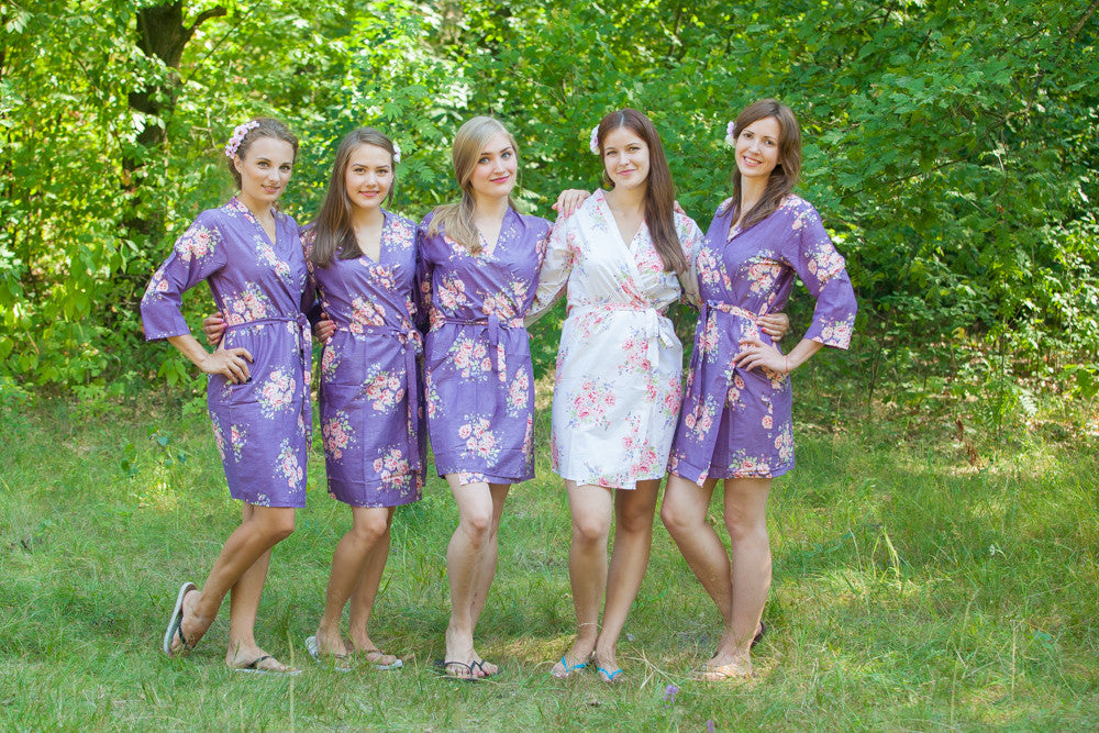 Deep Purple Faded Floral Robes for bridesmaids