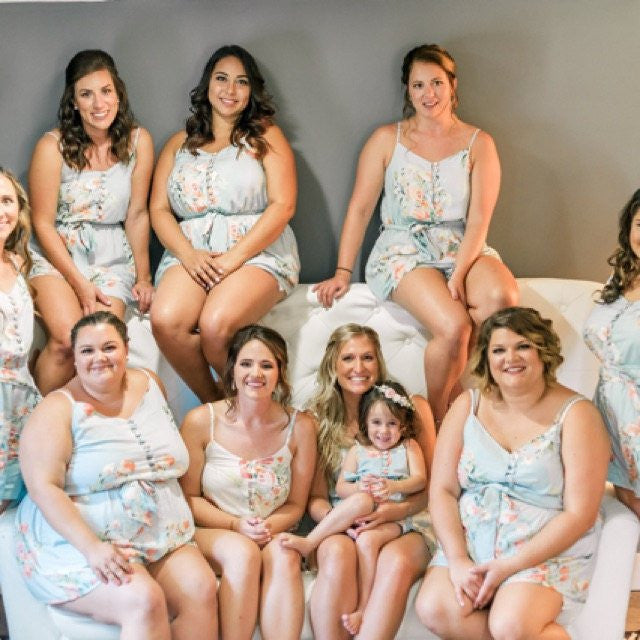 Mismatched Styles Rompers - Dusty Blue and Blueberry Blue Dreamy Angel Song Bridesmaids Rompers Set