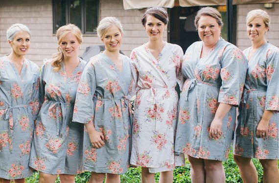 Silver Faded Flowers Bridesmaids Robes Set