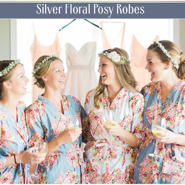 Set of 4 Bridesmaids Roes in White Floral Posy- Floral wedding Robes 