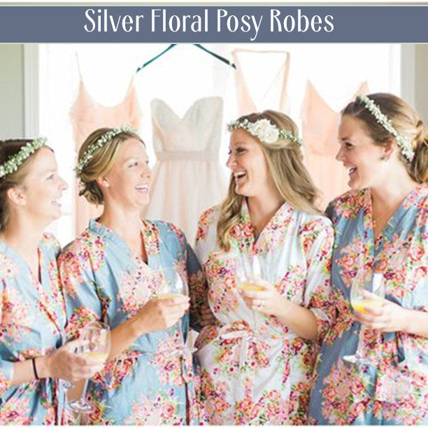 Set of 4 Bridesmaids Roes in Mint Floral Posy- Floral wedding Robes 