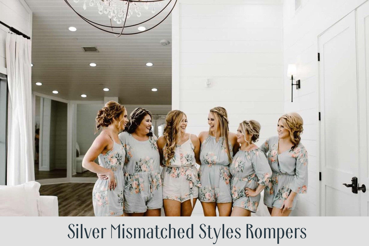 Soft Sage Mismatched Styles Dreamy Angel Song Bridesmaids Rompers Set