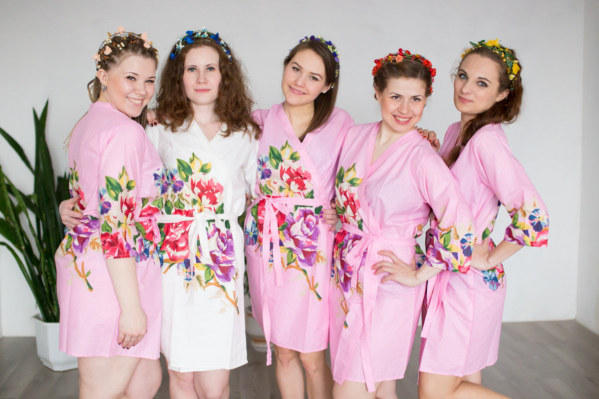Pink One long flower pattern Robes for bridesmaids | Getting Ready Bridal Robes