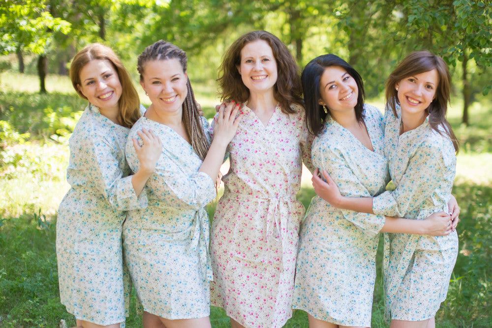 Light Blue Small Starry Floral Robes for bridesmaids