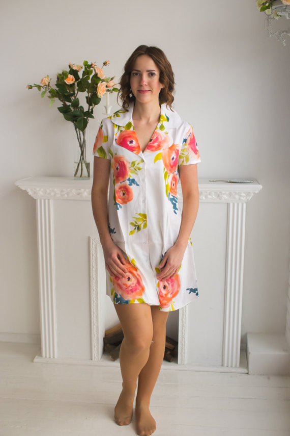 Smiling Blooms  Patterned Bridesmaids Button down Shirts