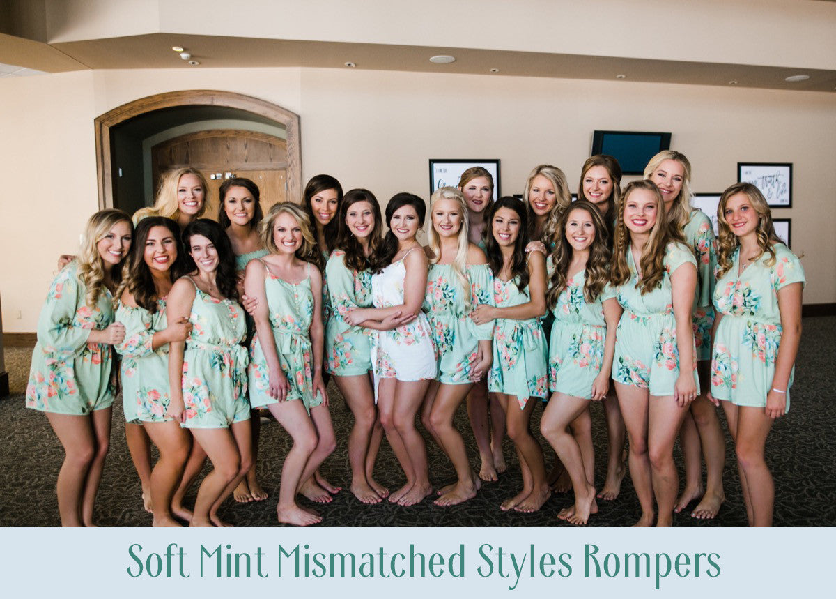 Light Blue And Coral Off the shoulder Style Bridesmaids Rompers in Dreamy Angel Song Pattern