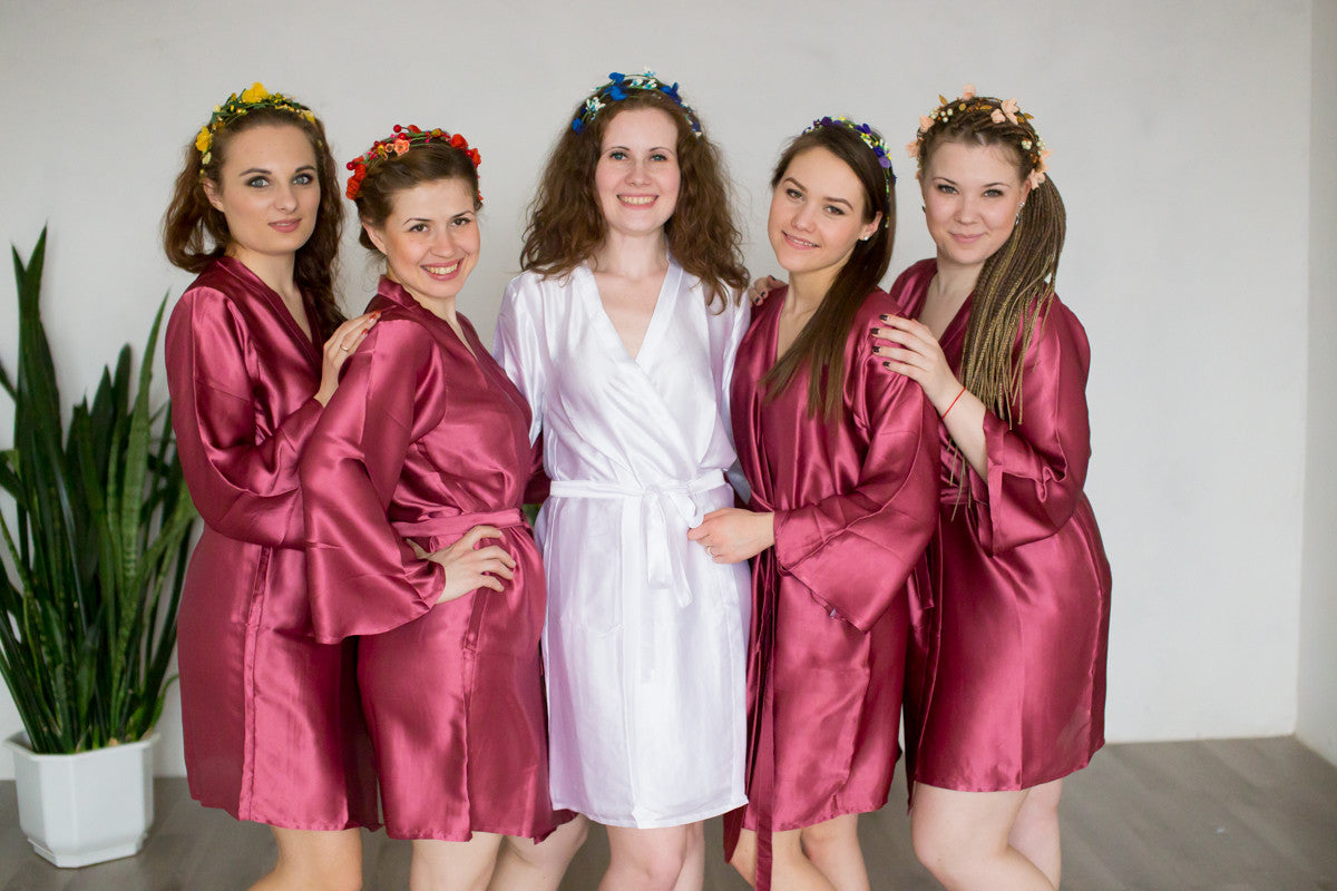 Plain Silk Robes for bridesmaids in Raspberry Marsala Color 
