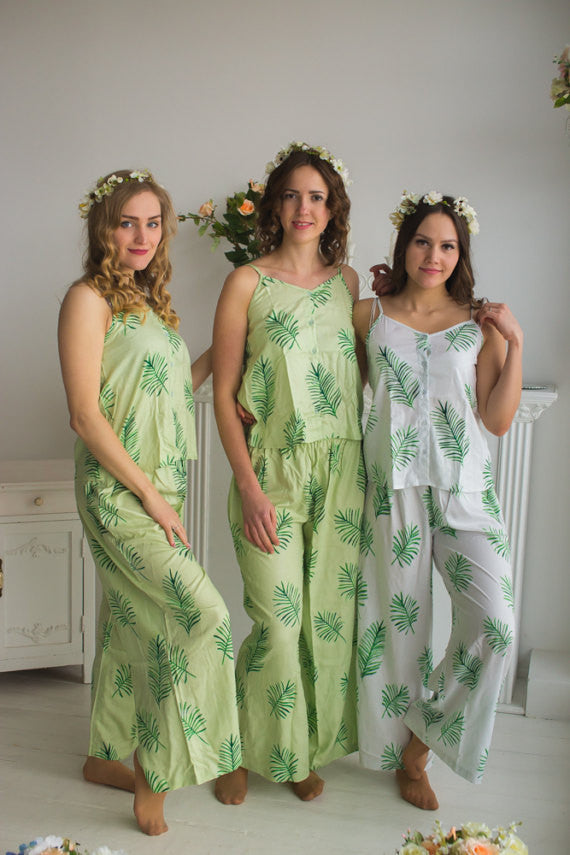 Spaghetti Style Long PJs in Tropical Delight Palm Leaves Pattern