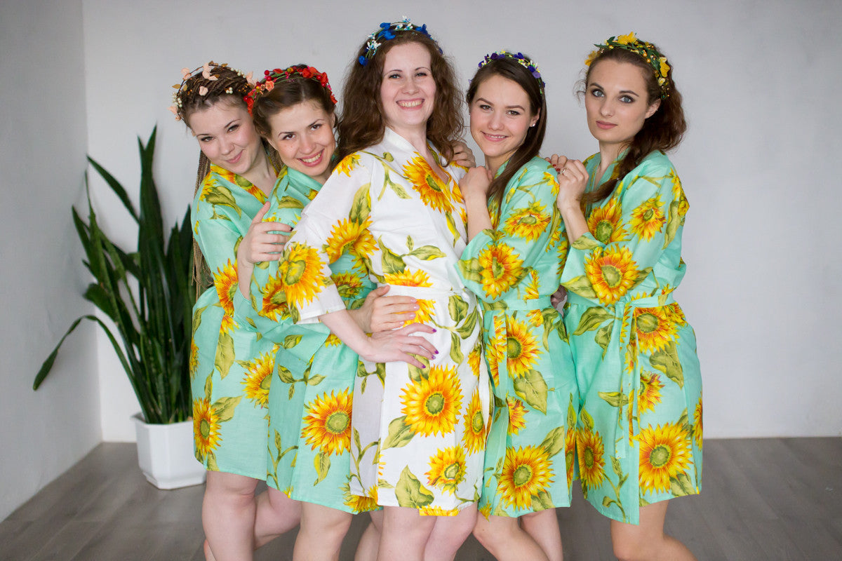 Mint Sunflower Robes for bridesmaids | Getting Ready Bridal Robes