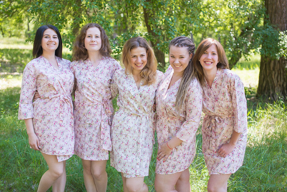Pink Tiny Blossom Robes for bridesmaids