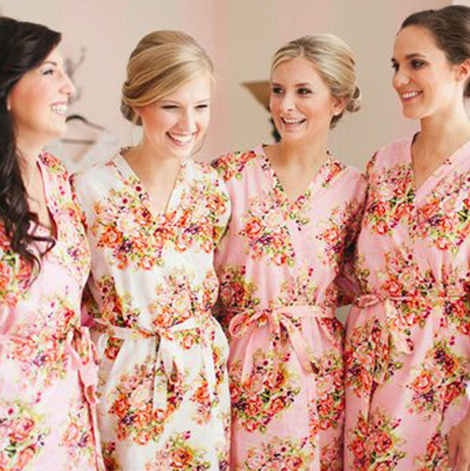 Pink Floral Posy Bridesmaids Robes Set