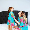 Set of 2 Baby Mommy Matching Robes - Teal Fuchsia Large Floral Blossom Pattern