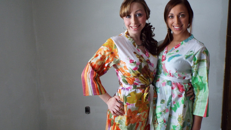 Orange Floral Watercolor Painting Robes for bridesmaids | Getting Ready Bridal Robes